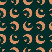 Crescent and star on dark green background seamless pattern. illustration for fabric, wrapping paper, design for Ramadan holiday vector