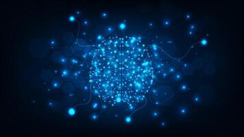 Artificial intelligence hardware concept. Giowing hologram brain. Technology abstract background. vector