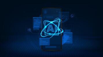Artificial intelligence with smartphone. Mobile on line chat bot. Icons representing smart phone devices and connected technology. vector