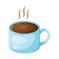 A illustration of a light blue mug filled with hot coffee, complete with steam rising from the surface. This image is perfect for conveying warmth and comfort in various design contexts. vector