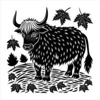 There is a yak standing on a grassy. vector