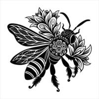 A bee with a black and white background vector