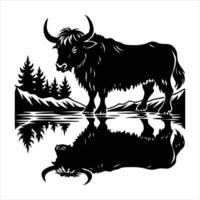 Strong buffalo with a desert scene vector