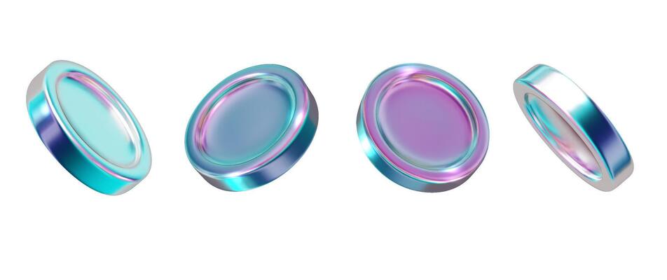 Chrome 3d coin holographic collection. Metal realistic shape 3d chrome for modern futuristic design aesthetics