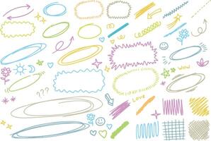 Line marker doodle. Arrow and circle simple scribble sketch. Sketchy brush sign. Handwritten abstract drawing vector
