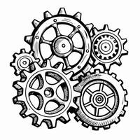 Intricate Mechanical Gears in Black and White Line Drawing vector