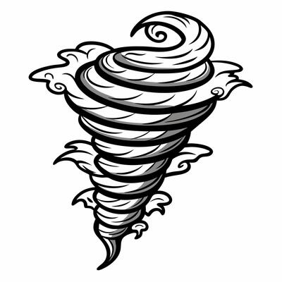 Dynamic Black and White Tornado Illustration with Swirling Clouds Nature's Power in Monochrome Art