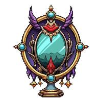 Fantasy Ornate Mirror with Gemstones and Mythical Design Elements vector