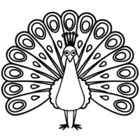 peacock line art illustration majestic bird with open tail feathers in stylized design vector