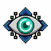 Pixel Art Eye with Geometric Patterns and Tech Elements vector