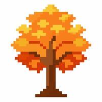 Pixel Art Autumn Tree with Vibrant Foliage and Digital Design Elements vector