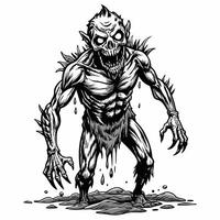 Spooky Zombie Monster Illustration with Grotesque Features and Dripping Goo vector
