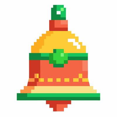Pixel Art Bell Icon Vintage Retro Digital Illustration in 8 Bit Style