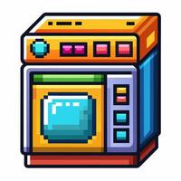 Retro Pixel Art Washing Machine Icon with Bright Colors and Bold Outlines vector