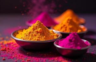 Colorful Traditional Indian Holi bright Paint dye Spring Festival color photo