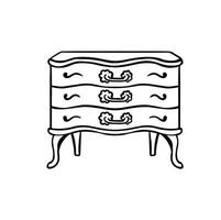 Elegant outline line of shoe chest in vintage style, black monochrome vector