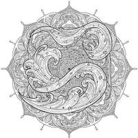 An Aquarius Mandala With Flowing Water Streams Incorporating Wave-Like Patterns Geometric Grid vector