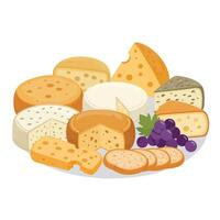 Cheese Platter With Various Types of Cheese Representing Dairy on a White Background vector