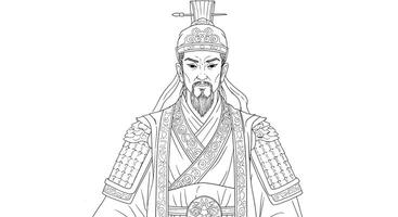 An asian man in armor with a sword vector