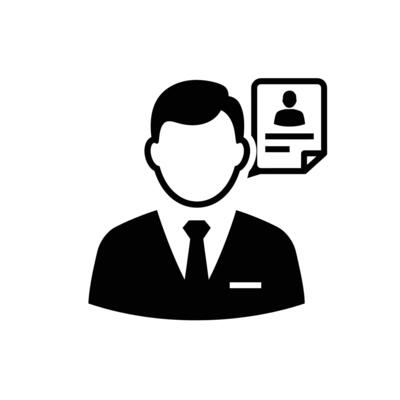 A Close up of a Person in a Suit With a resume icon