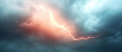 Lightning strike in the sky with clouds and dark clouds photo