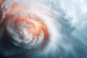 A close up of a storm cloud with a bright orange light photo