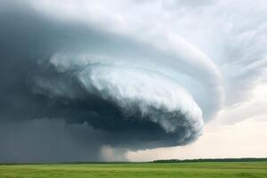 A large storm cloud is seen over a field photo