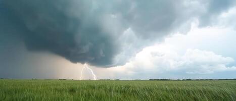 A large storm is seen over a field photo