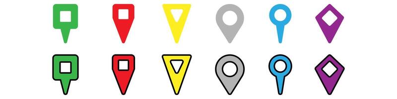 Map pointer icon set, illustration. Flat design style eps 10 vector