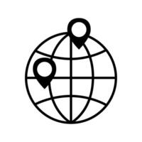 global sphere with pin location icon illustration design template in black and white vector