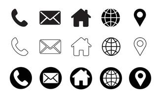 Web icon set. Home, location, call, email, address, globe, mail, website icon. Contact us icon set. illustration vector