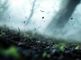 A close up of a forest with trees and plants photo