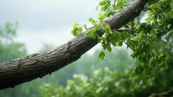 A tree branch is shown with green leaves photo