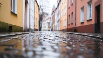 Exploring the desaturated European alleyway, historic buildings, soft light reflections, and timeless urban charm is an enchanting experience. photo
