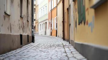 Strolling through the desaturated European alleyway, admiring the historic buildings and soft light reflections, I couldn't help but be enchanted by its timeless urban charm. photo