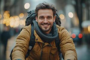 Smiling Man Riding Bicycle photo