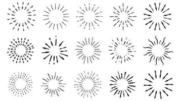 Sun graphic elements doodle sketch style vector