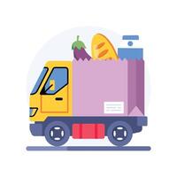 Grocery Delivery By Grocery Truck Concepts Style illustrations. EPS 10 File vector