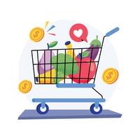 Grocery Cart Essentials Concepts Style illustrations. EPS 10 File vector
