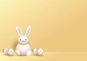 Minimal Easter background with cute bunny and Easter eggs vector