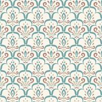 seamless pattern with classic damask design. Background with Interlocking teal arches and vertical ornaments for textile, wallpaper. Elegant oriental backdrop. vector