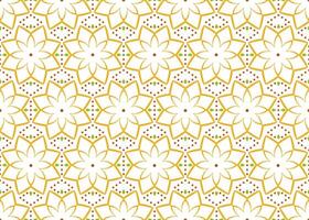 seamless pattern with geometric floral elements. Background with outlined yellow flowers and small dotts. Clean bright summer backdrop for textile, linen, dress. vector