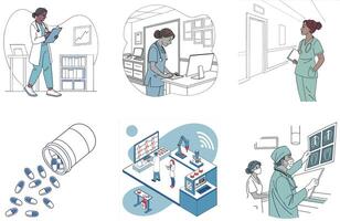 Doctor's Bundle Medicine Collection Illustrations vector