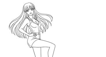 Coloring page featuring Fujiko Mine in a glamorous pose. vector
