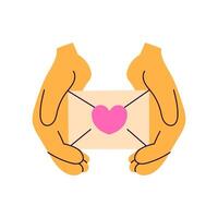 Two Hands holding Envelope with heart shape vector