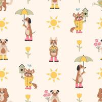 Spring Dog Seamless Pattern vector