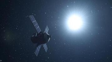 Discovering the outer space concept image. A space probe with a giant star photo