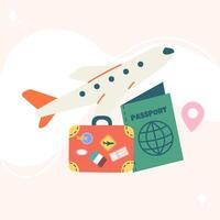 Flat background with different travel elements hand drawn vector