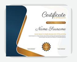 Simple design creative idea Golden color and dark blue color elegant certificate of appreciation template, Modern style and modern background creative colorful certificate design template. vector