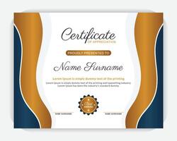 Corporate abstract design corporate idea Golden color and dark blue color elegant certificate of appreciation template, Modern style and modern background creative colorful certificate design. vector